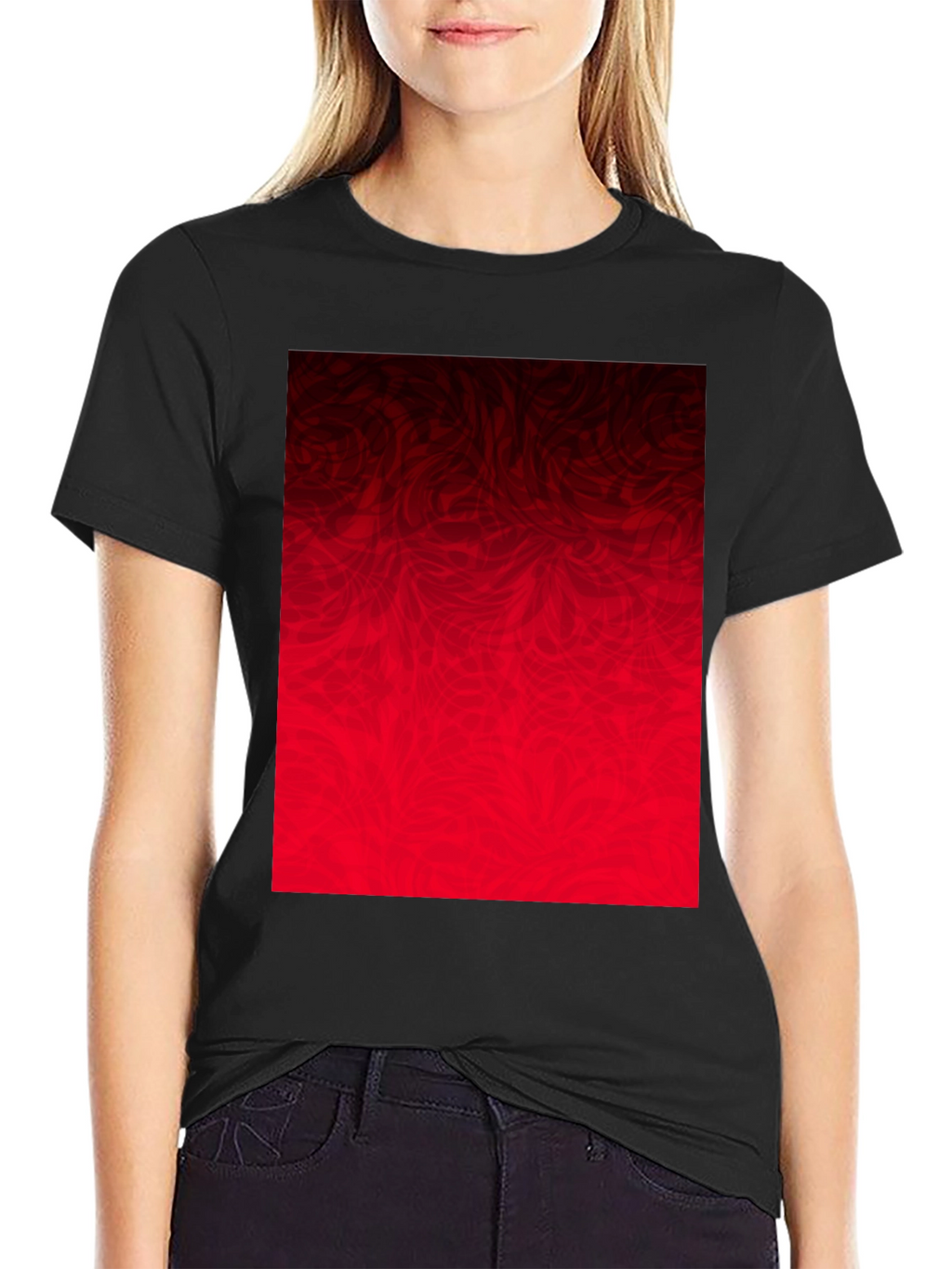 Abstract Red Graphic Print Black T-Shirt