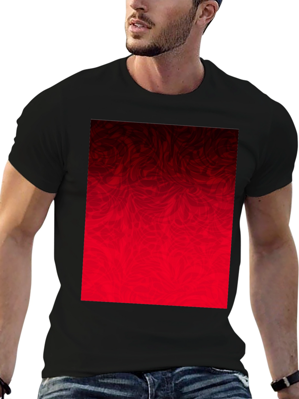 Abstract Red Graphic Print Black T-Shirt