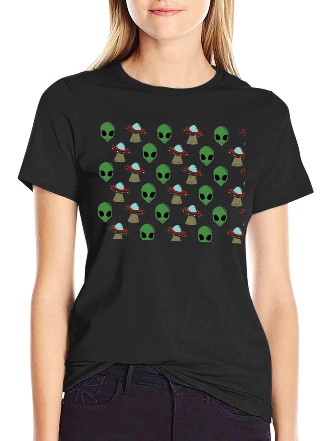 Alien & UFO Pattern T-Shirt - Out of this World Style!