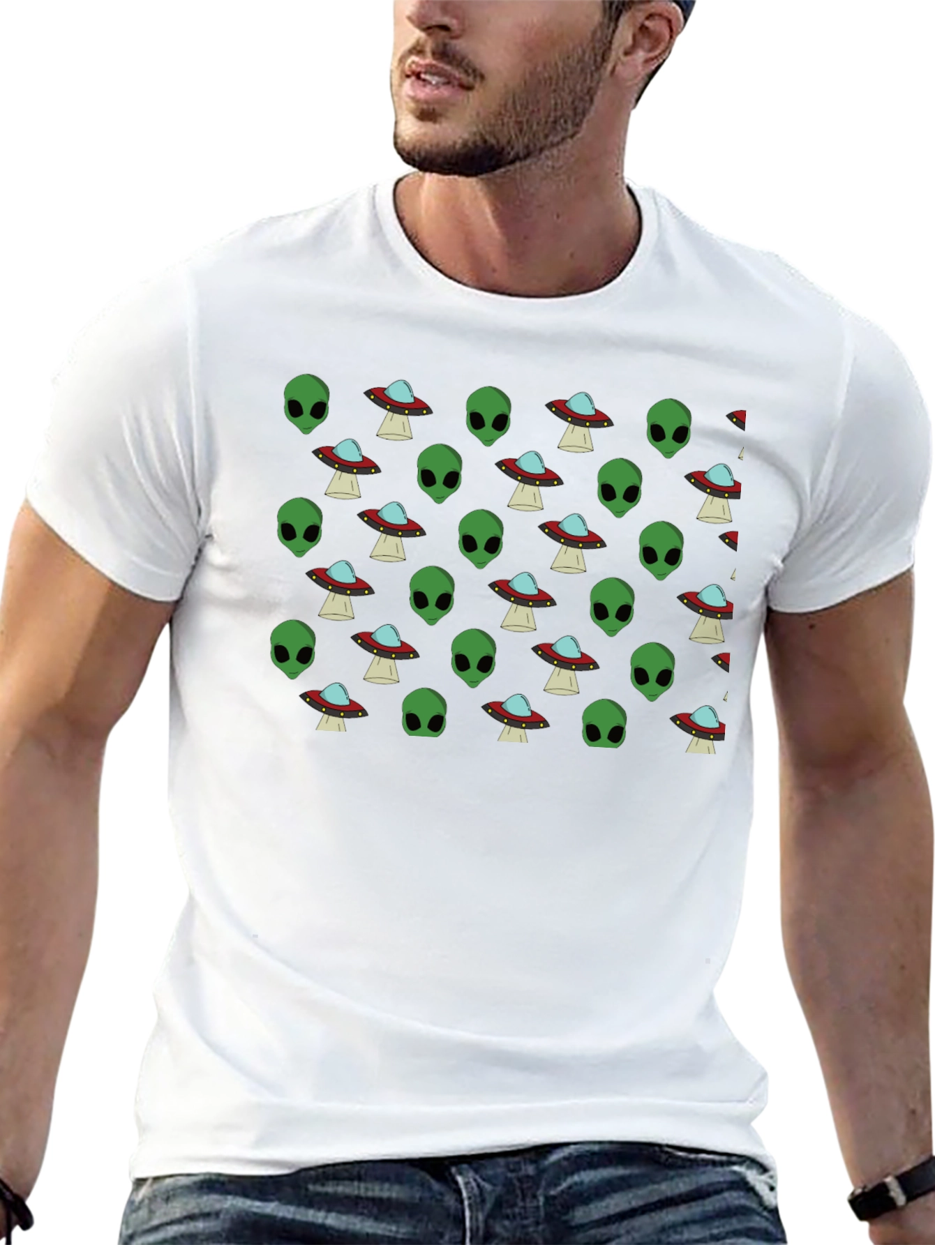 Alien & UFO Pattern T-Shirt - Out of this World Style!