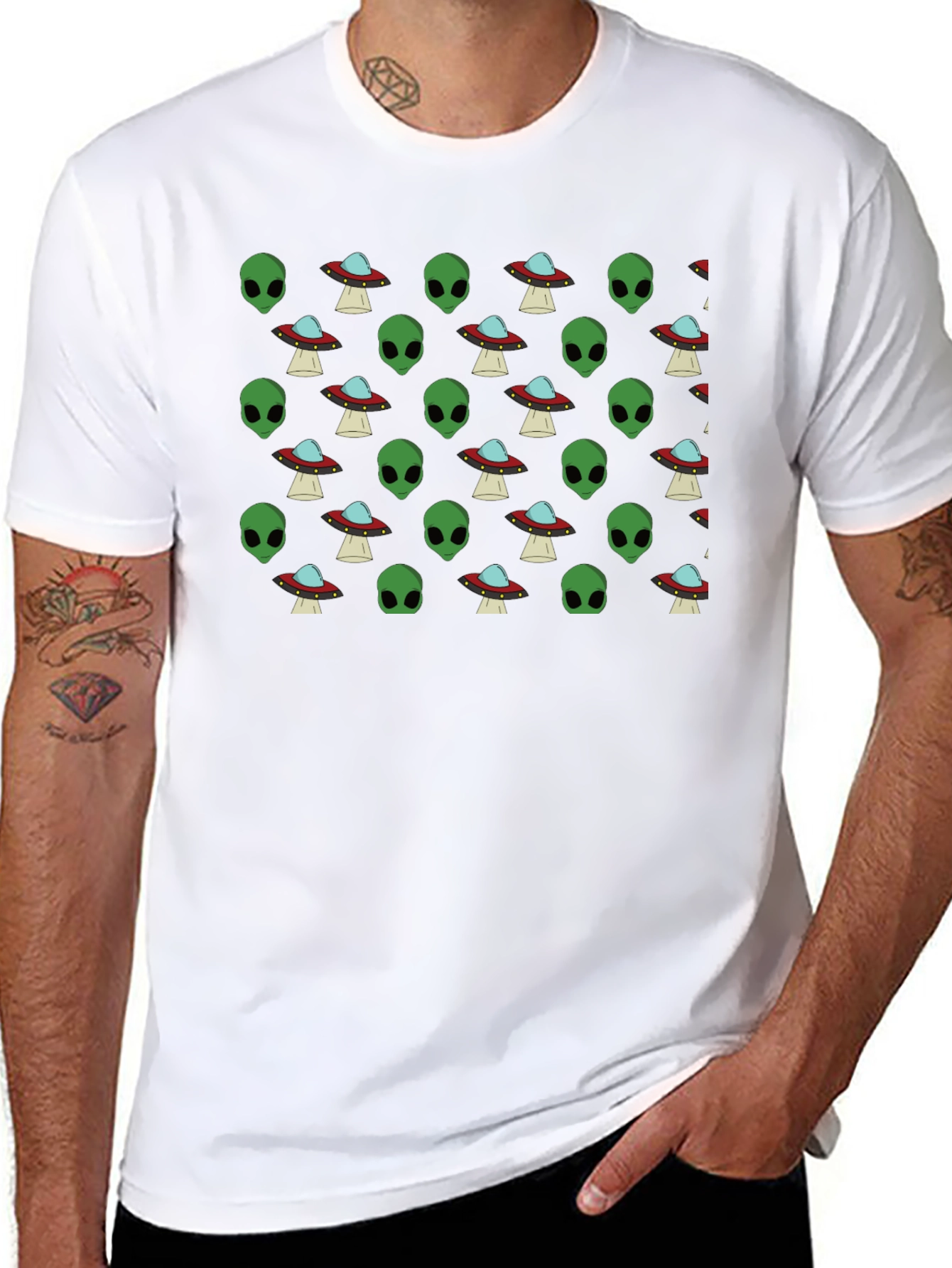 Alien & UFO Pattern T-Shirt - Out of this World Style!