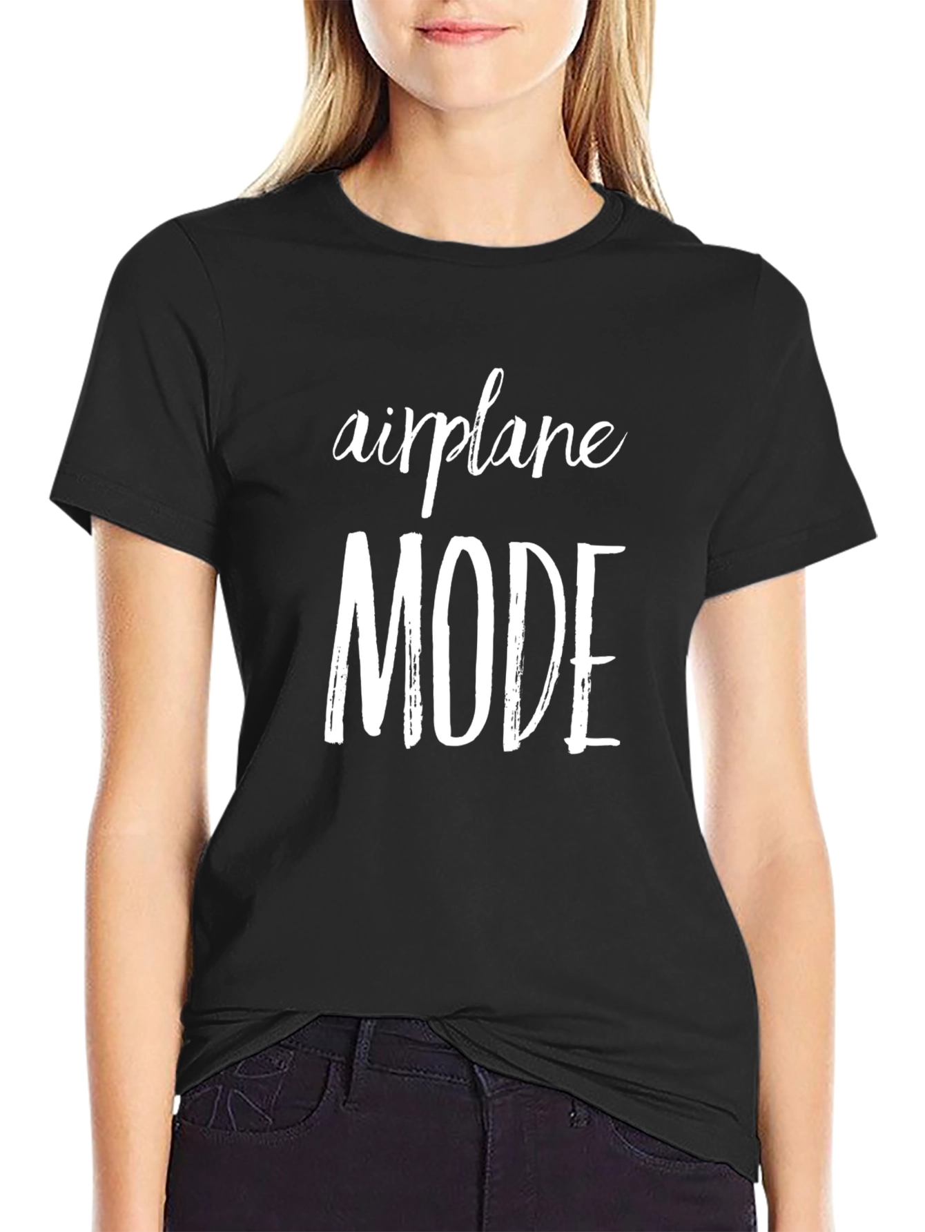 Airplane Mode Graphic Tee - Black Casual T-Shirt
