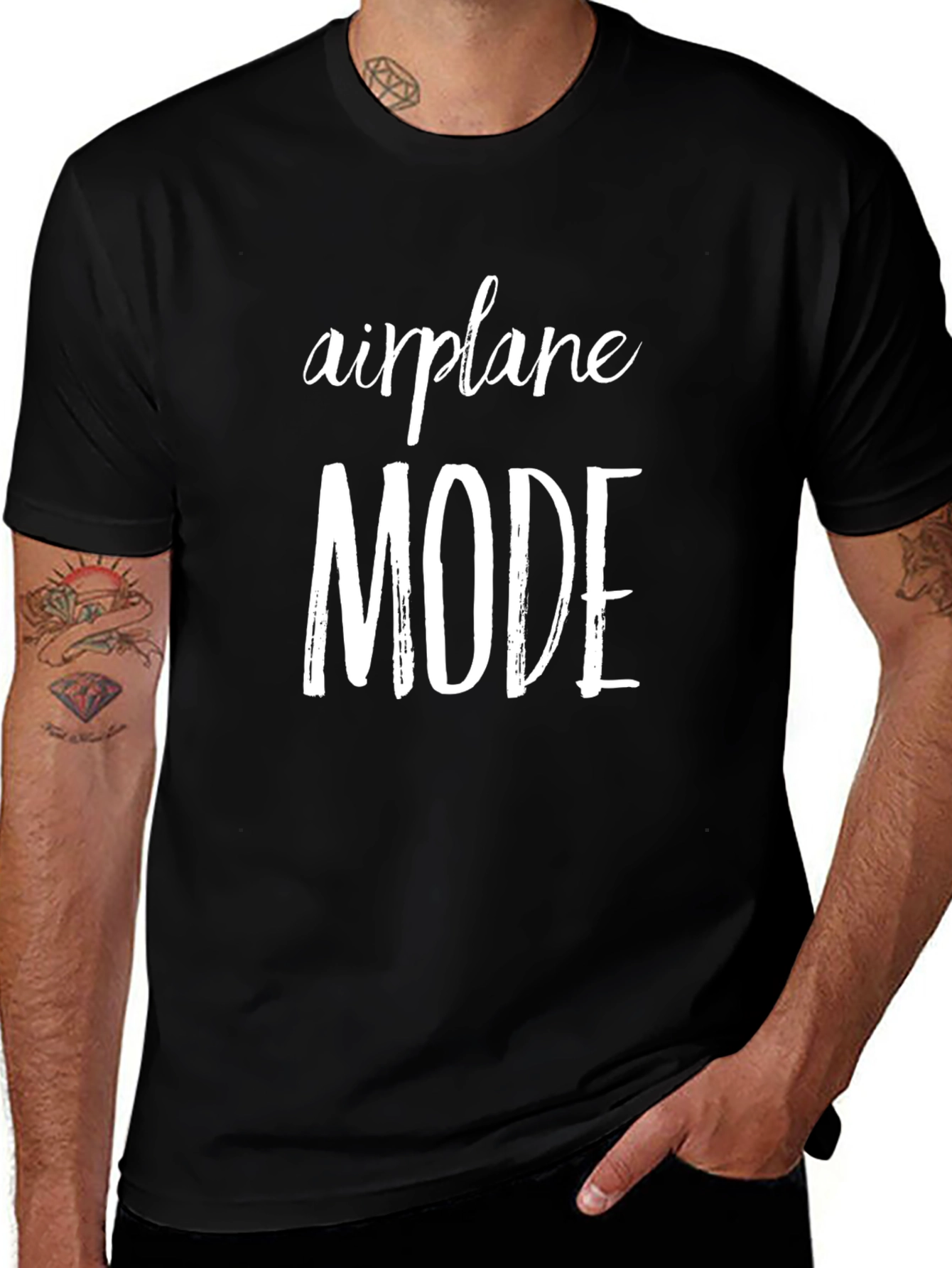 Airplane Mode Graphic Tee - Black Casual T-Shirt