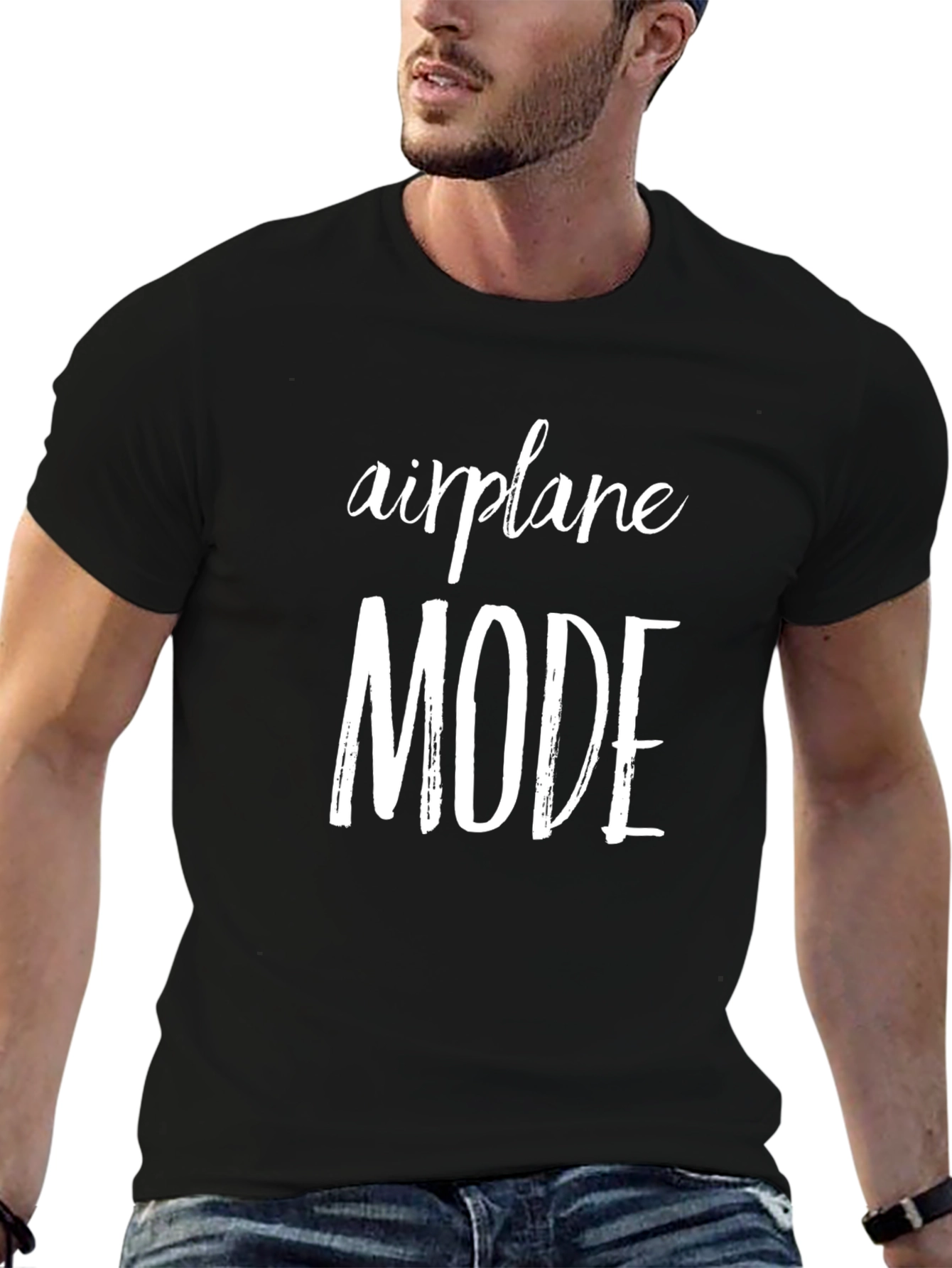 Airplane Mode Graphic Tee - Black Casual T-Shirt