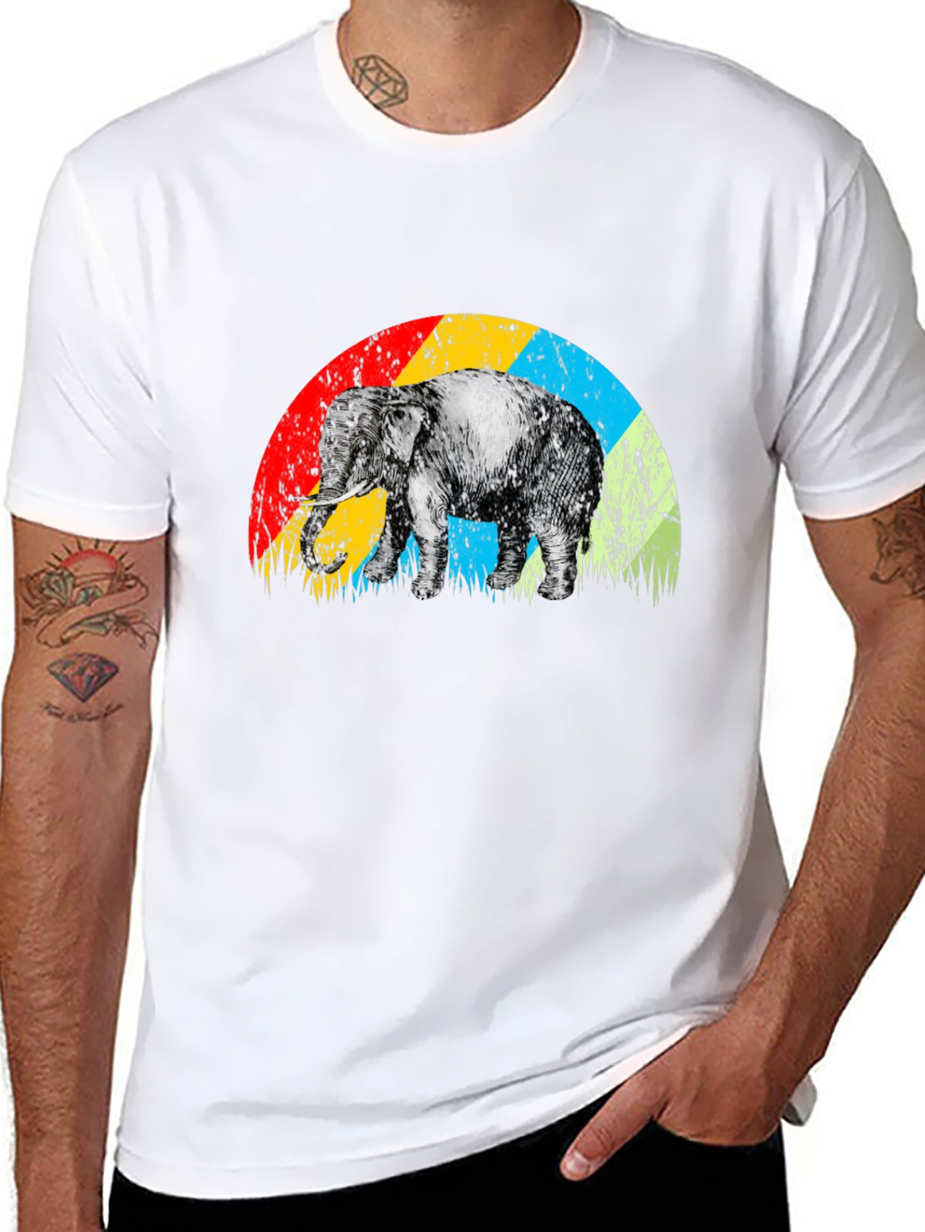 Elephant Rainbow Retro T-Shirt - Unique Graphic Tee