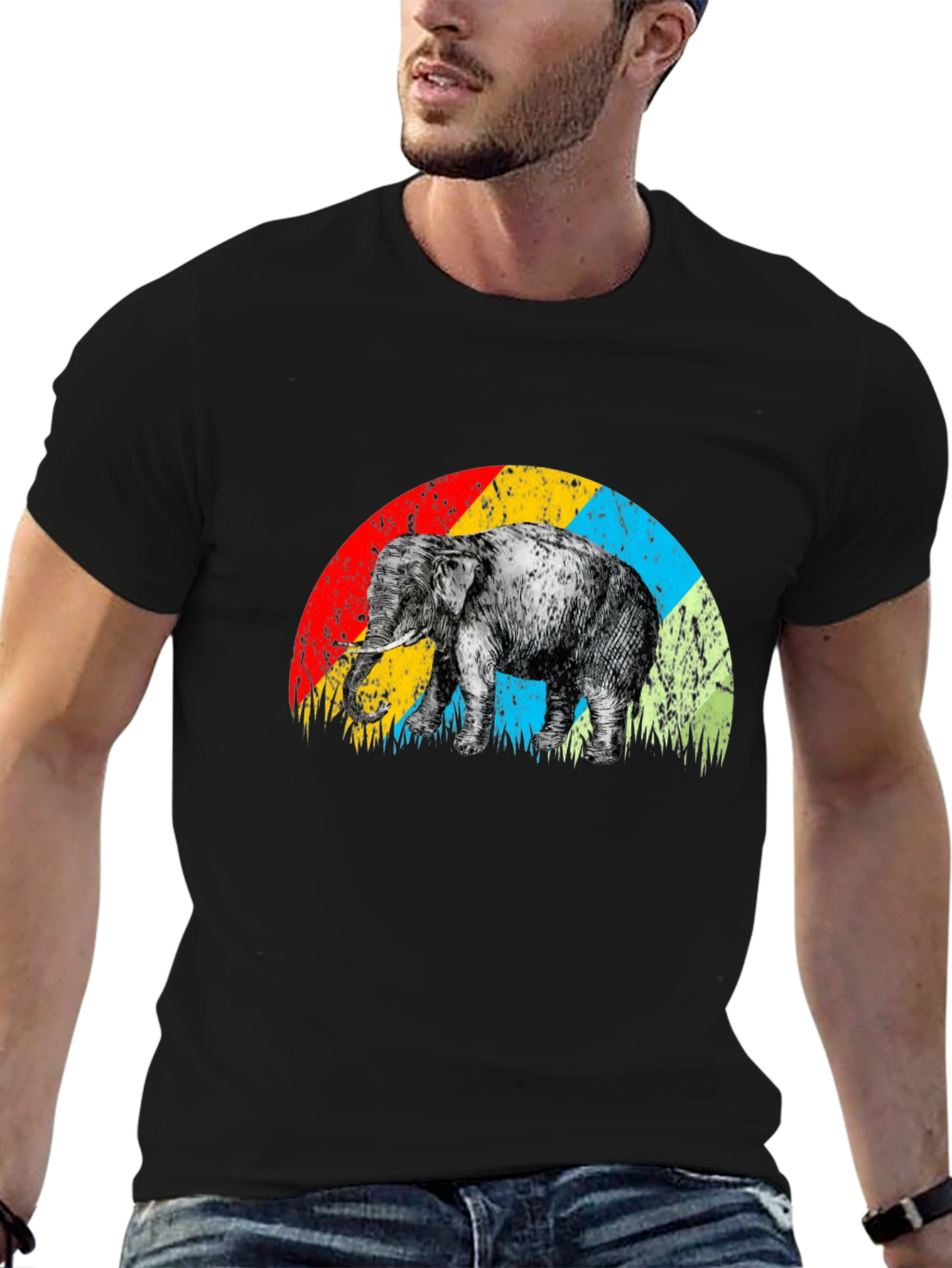 Elephant Rainbow Retro T-Shirt - Unique Graphic Tee