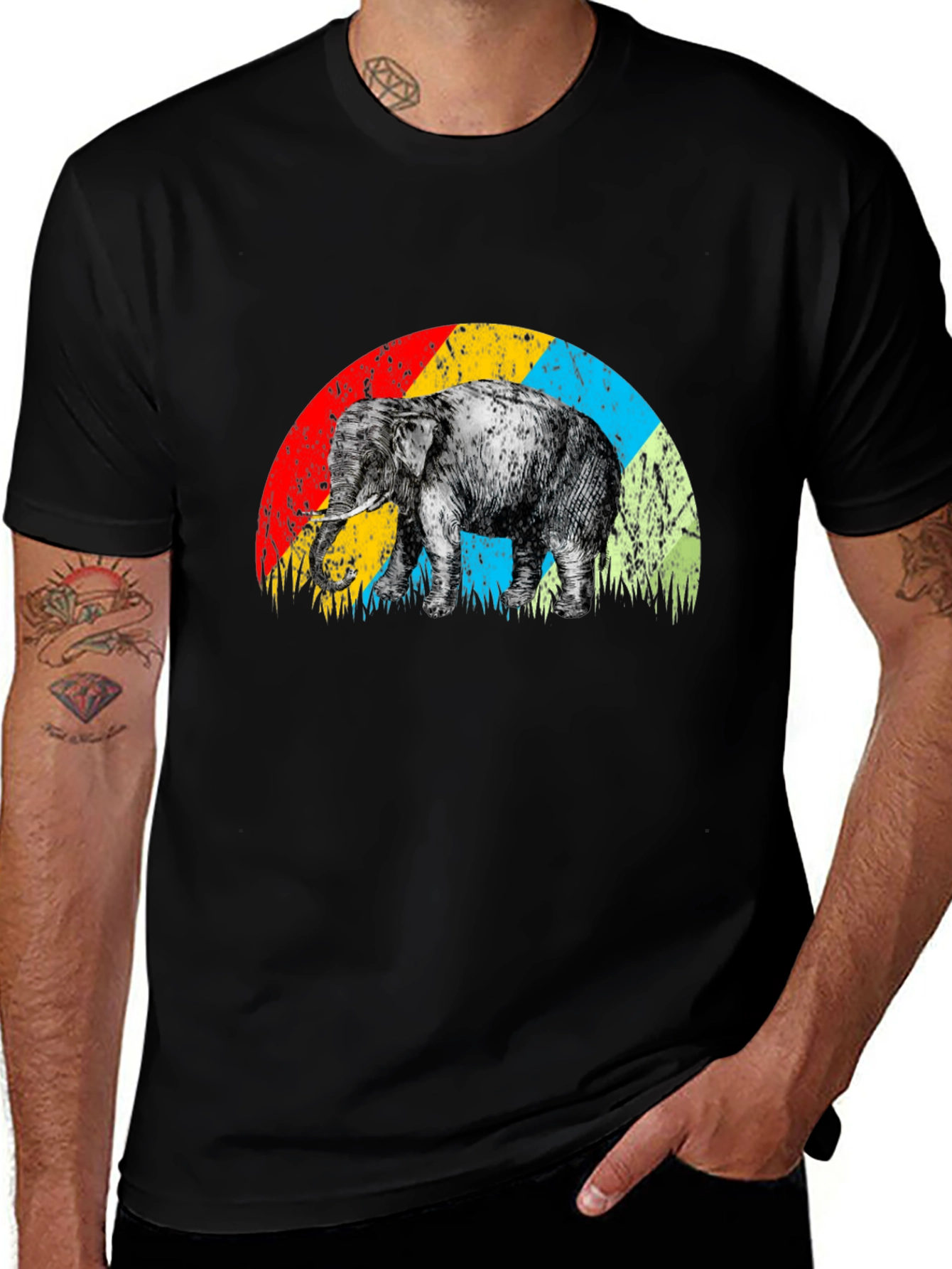 Elephant Rainbow Retro T-Shirt - Unique Graphic Tee