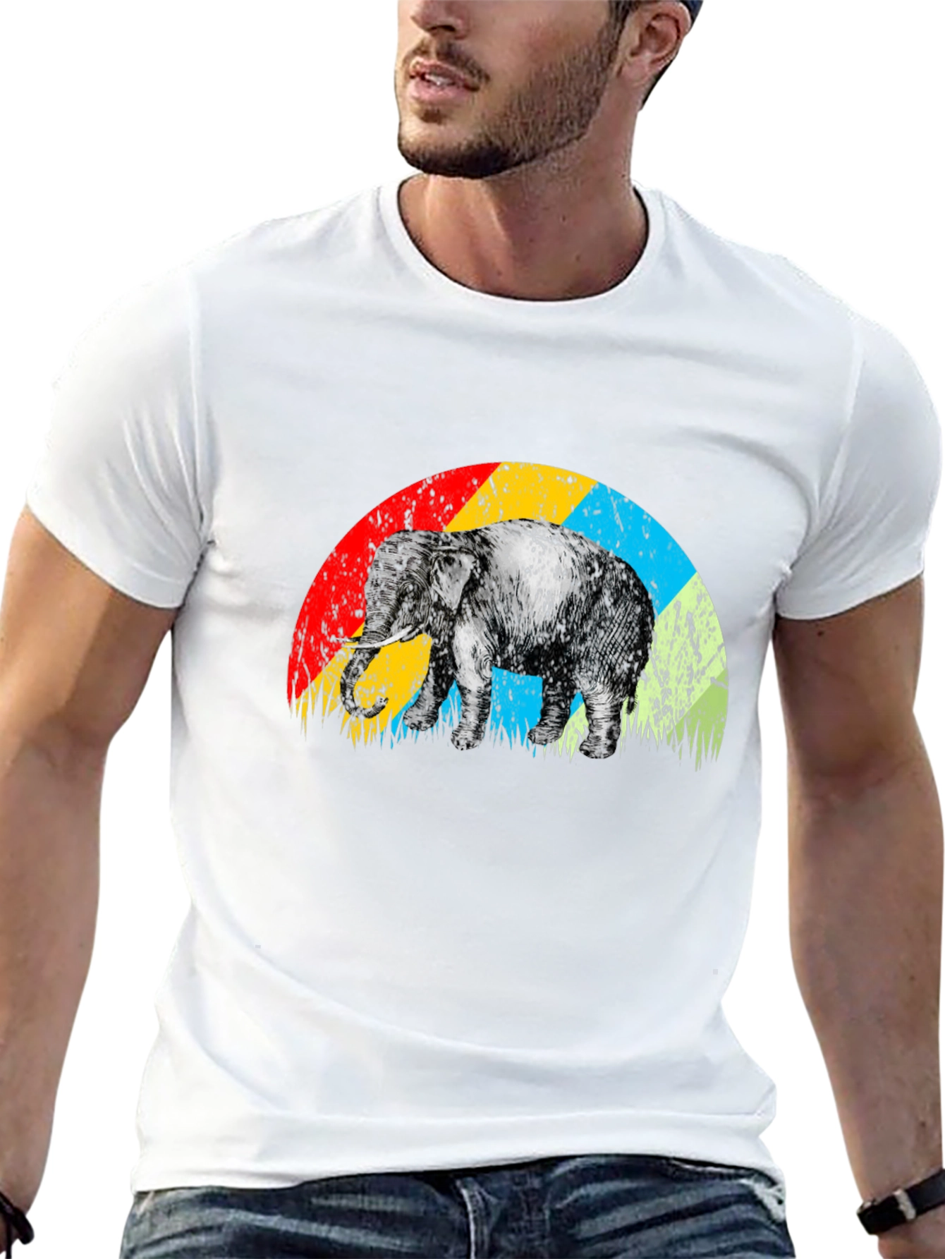 Elephant Rainbow Retro T-Shirt - Unique Graphic Tee