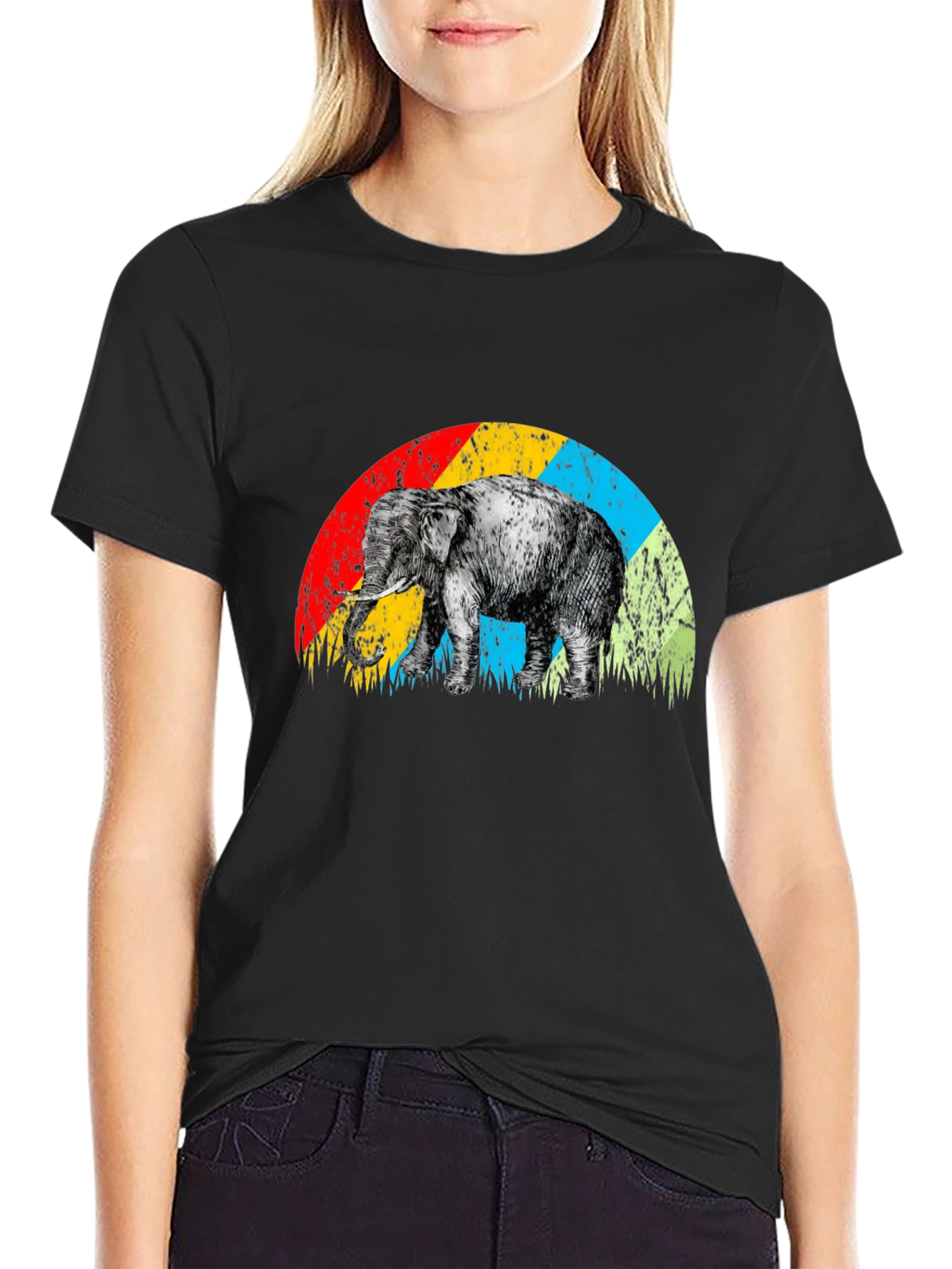 Elephant Rainbow Retro T-Shirt - Unique Graphic Tee