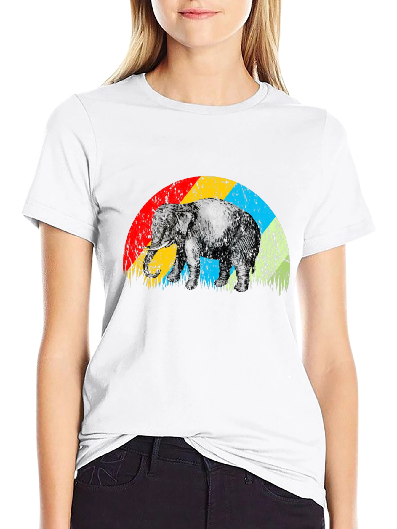 Elephant Rainbow Retro T-Shirt - Unique Graphic Tee