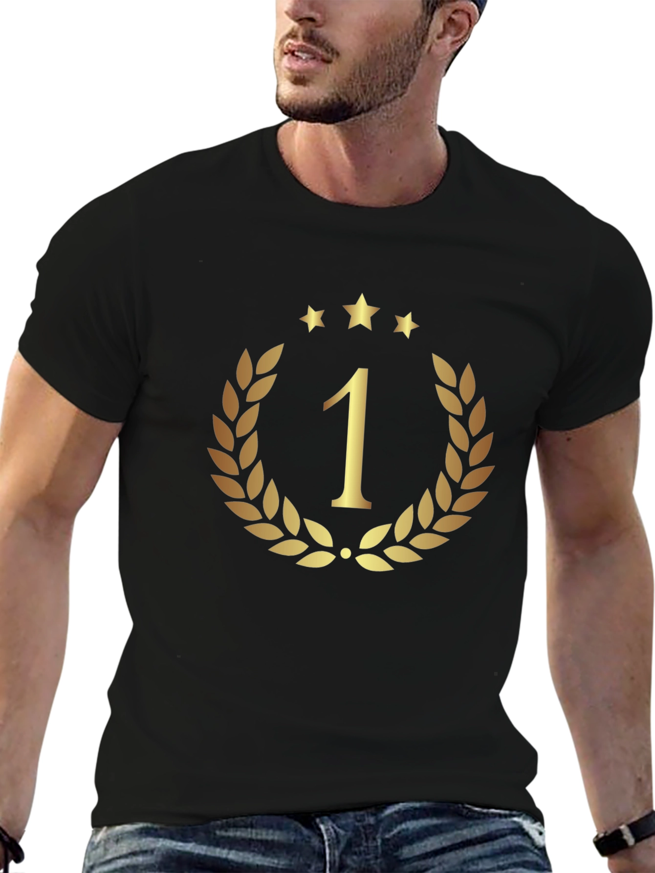 Champion Black T-Shirt - Gold Number One Design