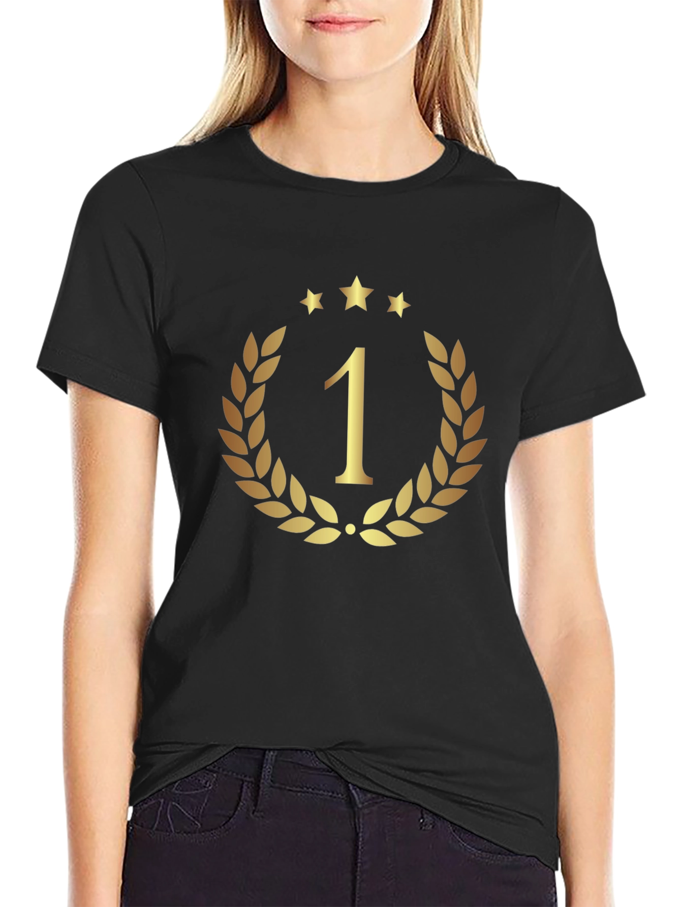 Champion Black T-Shirt - Gold Number One Design