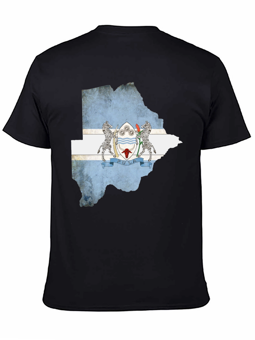 Botswana Flag Map Black T-Shirt