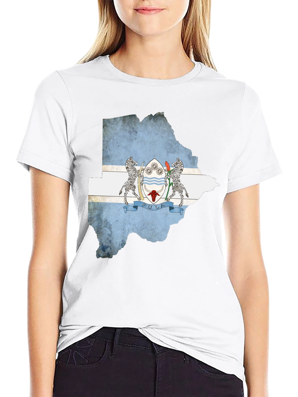 Botswana Flag Map Black T-Shirt