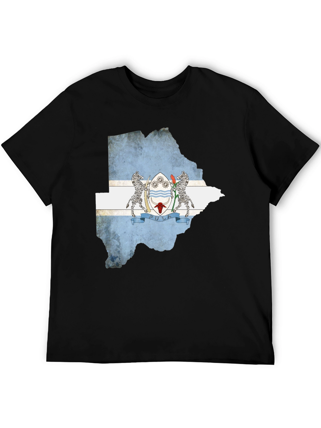 Botswana Flag Map Black T-Shirt