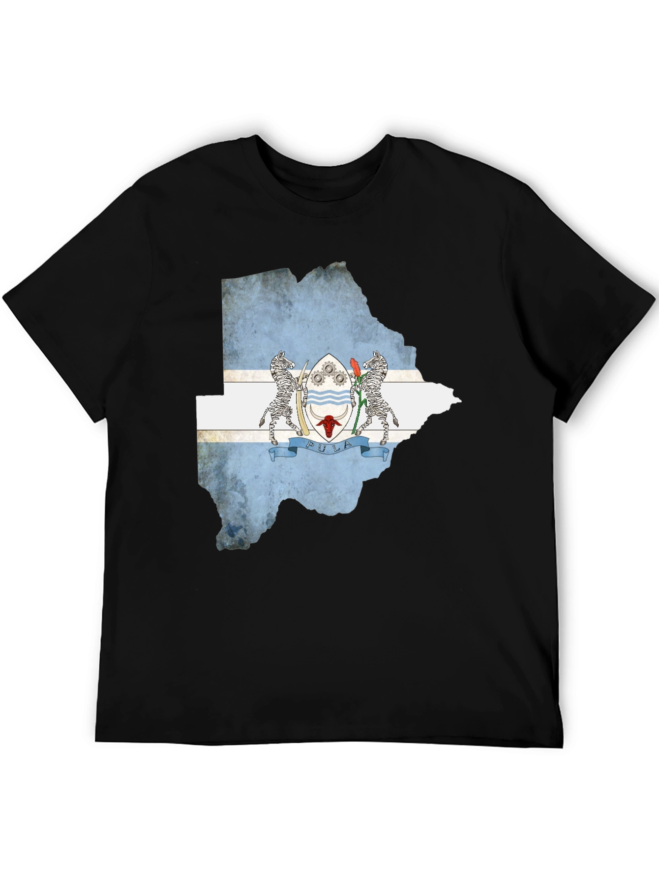 Botswana Flag Map Black T-Shirt