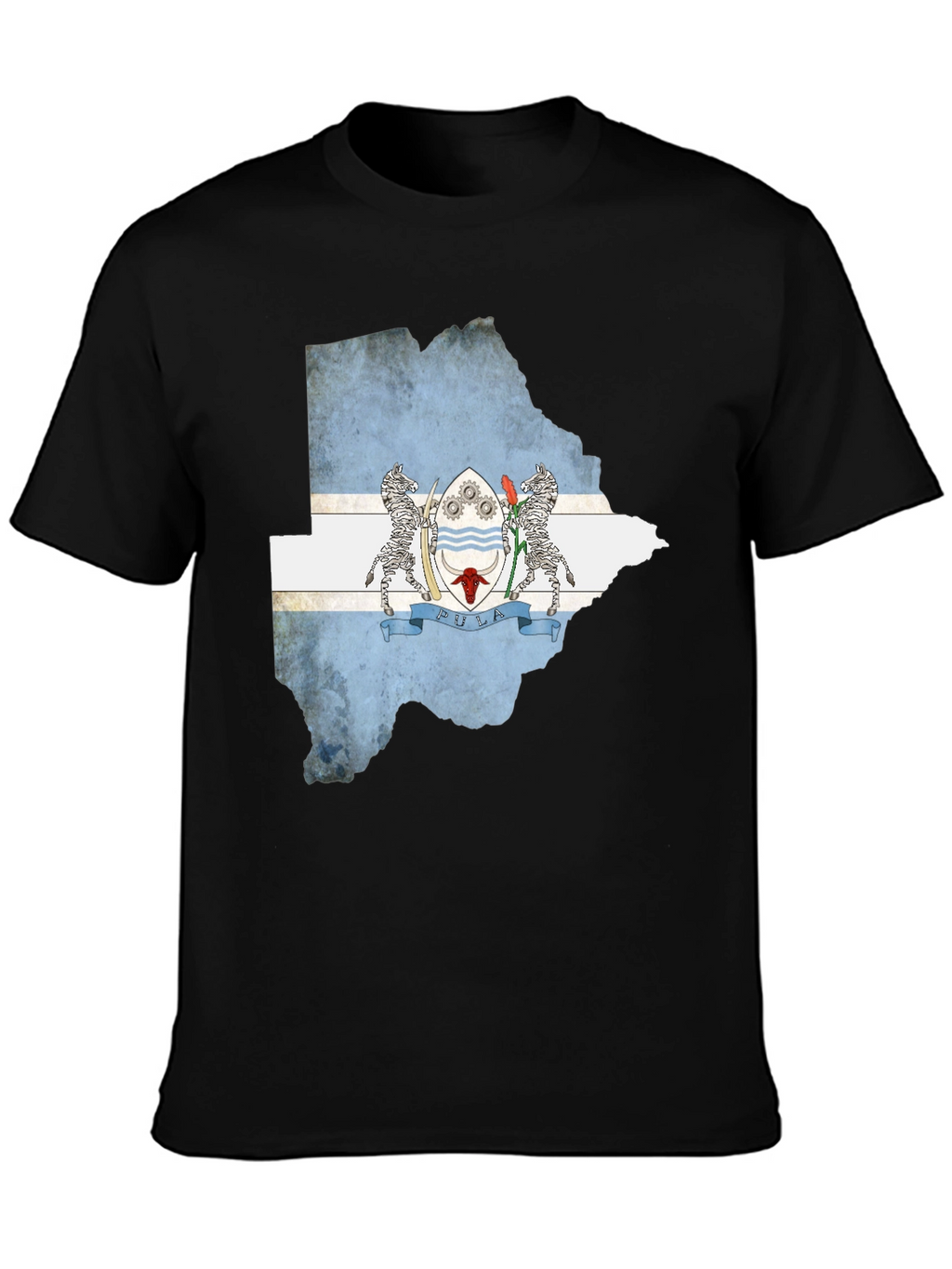 Botswana Flag Map Black T-Shirt