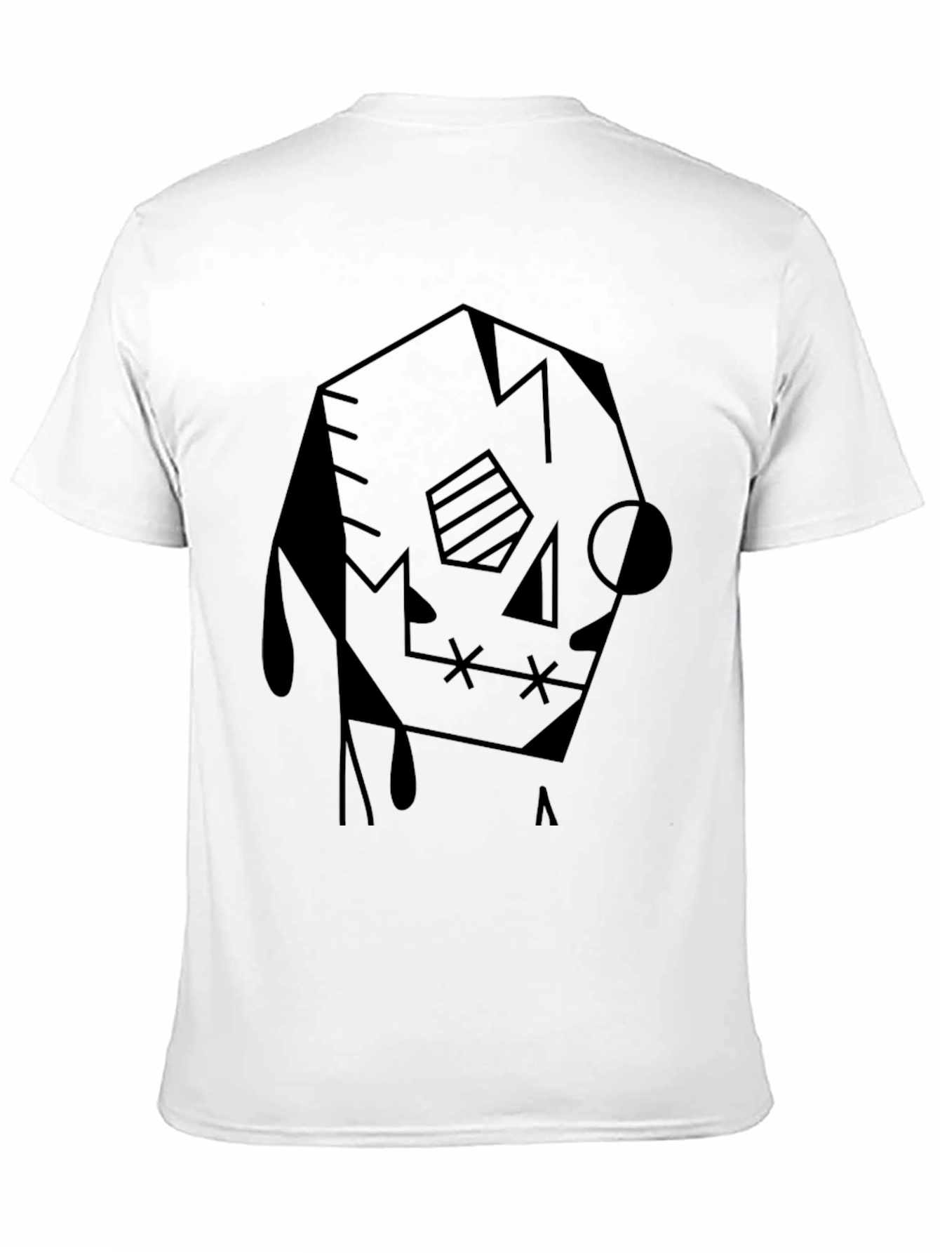 Abstract Geometric Skull Graphic Tee - Black