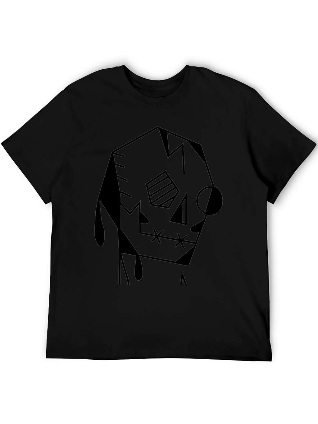 Abstract Geometric Skull Graphic Tee - Black