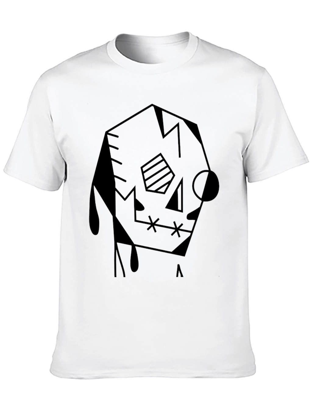 Abstract Geometric Skull Graphic Tee - Black