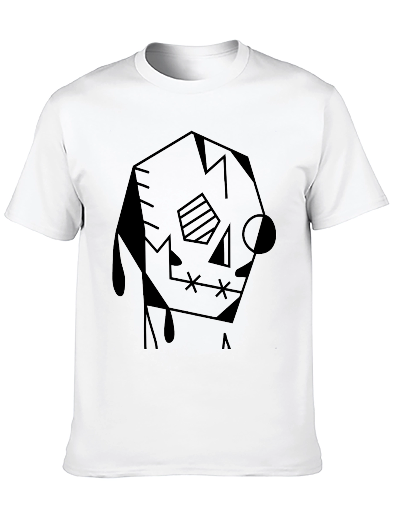 Abstract Geometric Skull Graphic Tee - Black