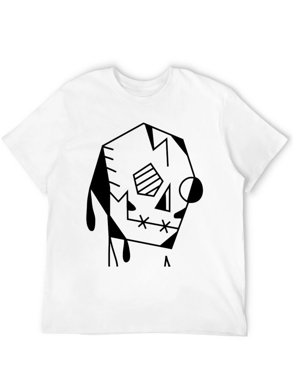 Abstract Geometric Skull Graphic Tee - Black