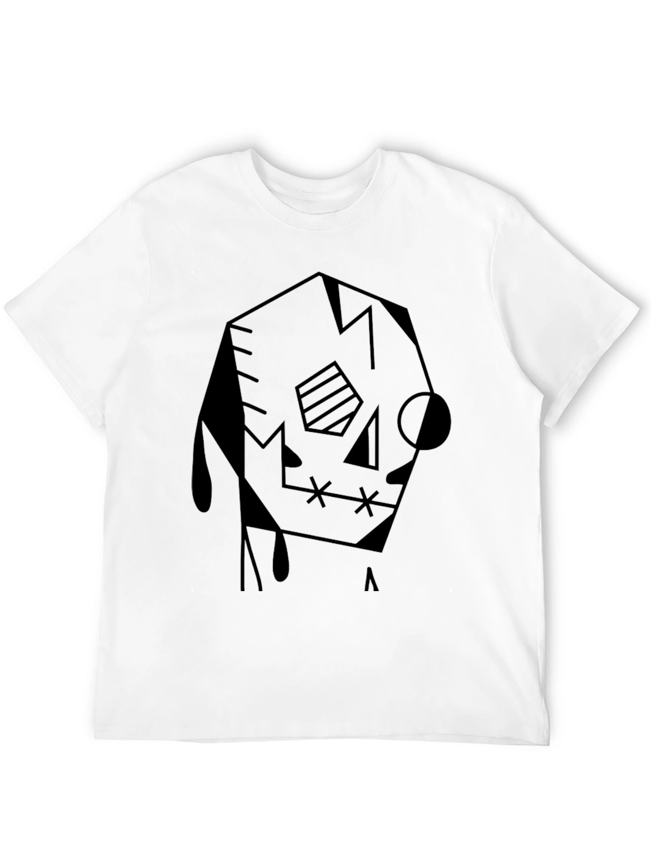Abstract Geometric Skull Graphic Tee - Black
