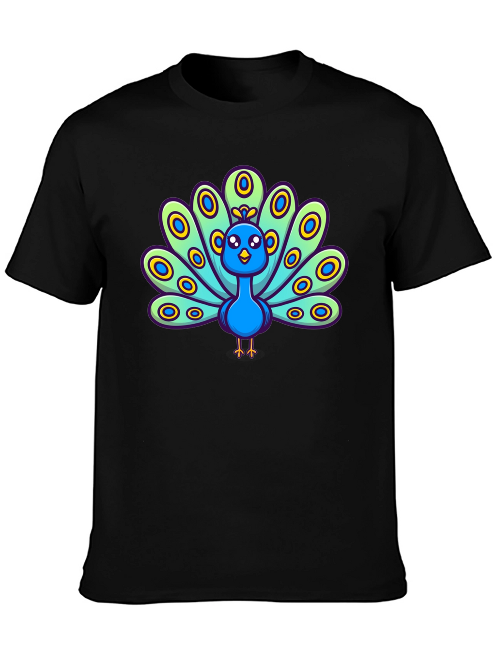 Cartoon Peacock Graphic Tee - Black