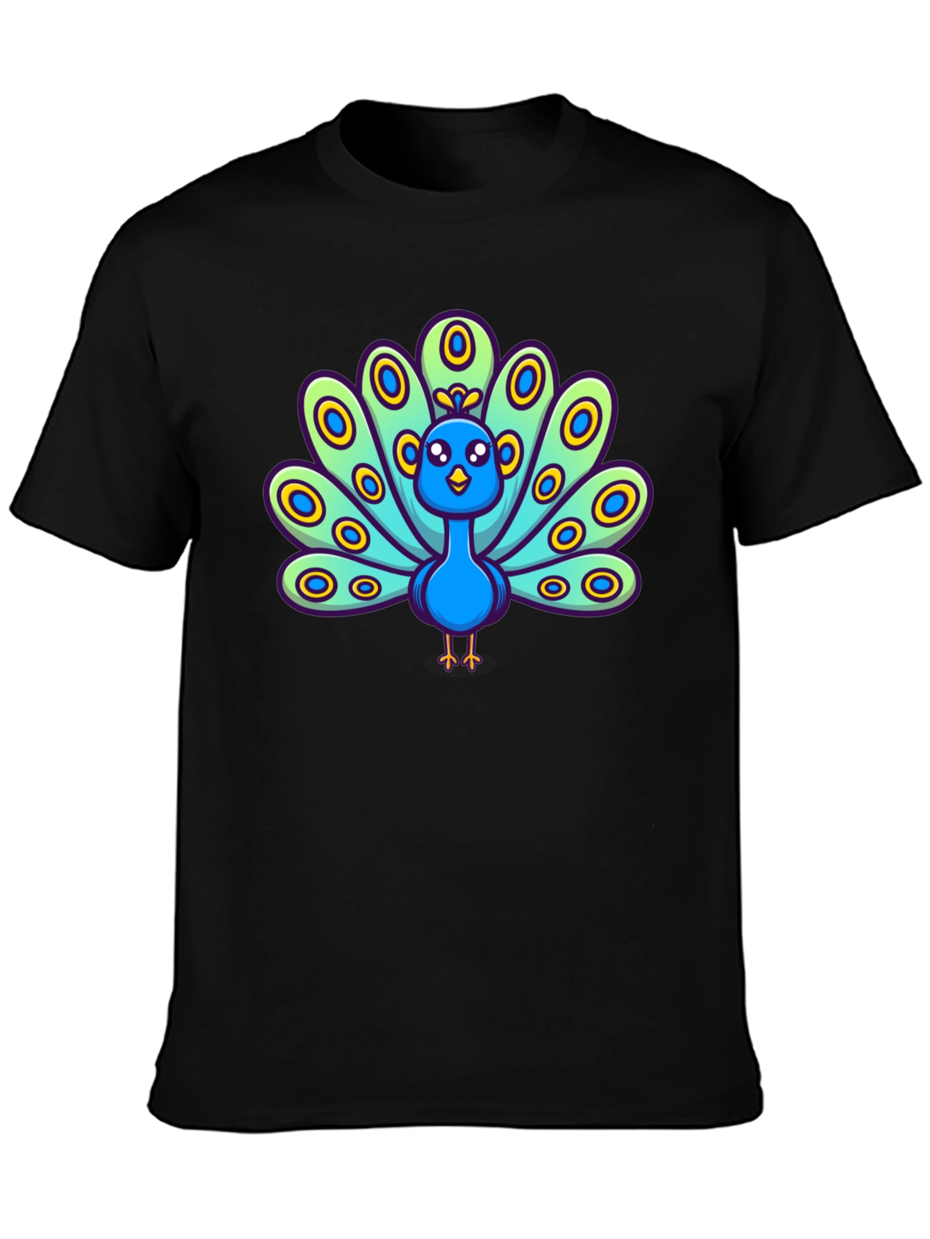 Cartoon Peacock Graphic Tee - Black