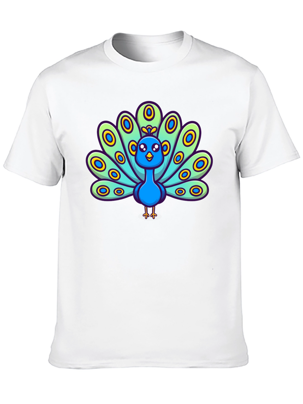 Cartoon Peacock Graphic Tee - Black