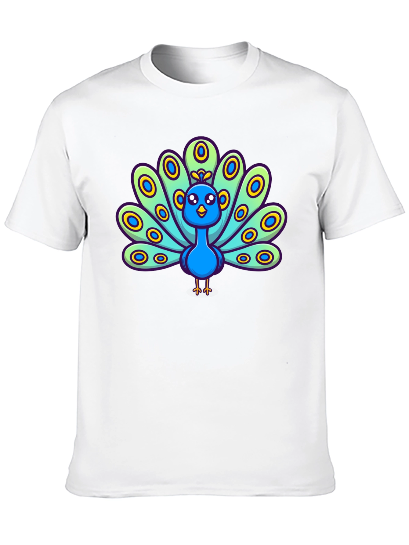 Cartoon Peacock Graphic Tee - Black