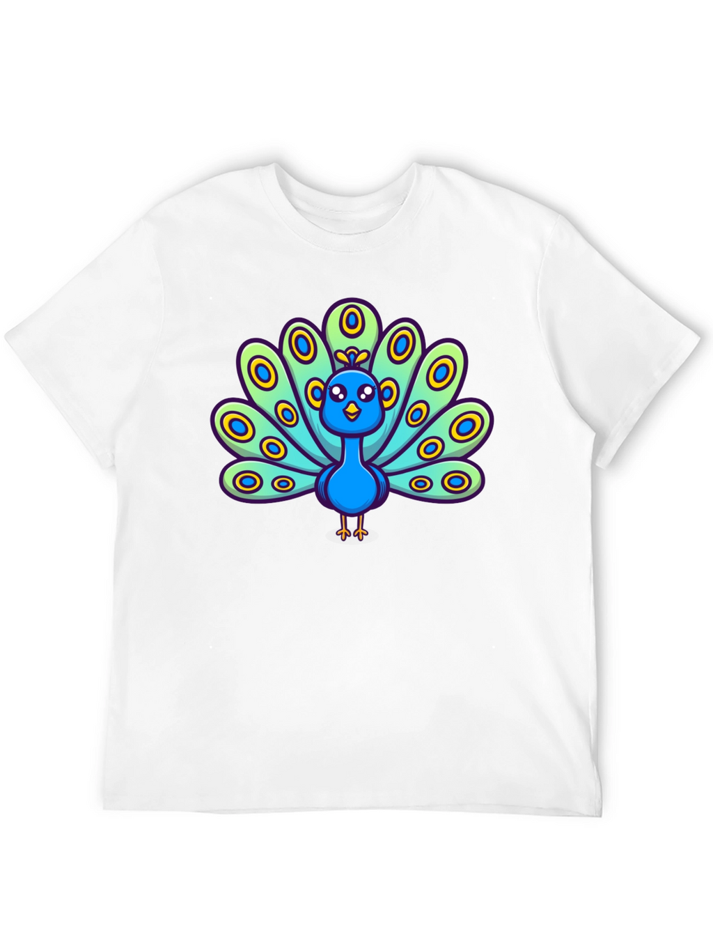 Cartoon Peacock Graphic Tee - Black