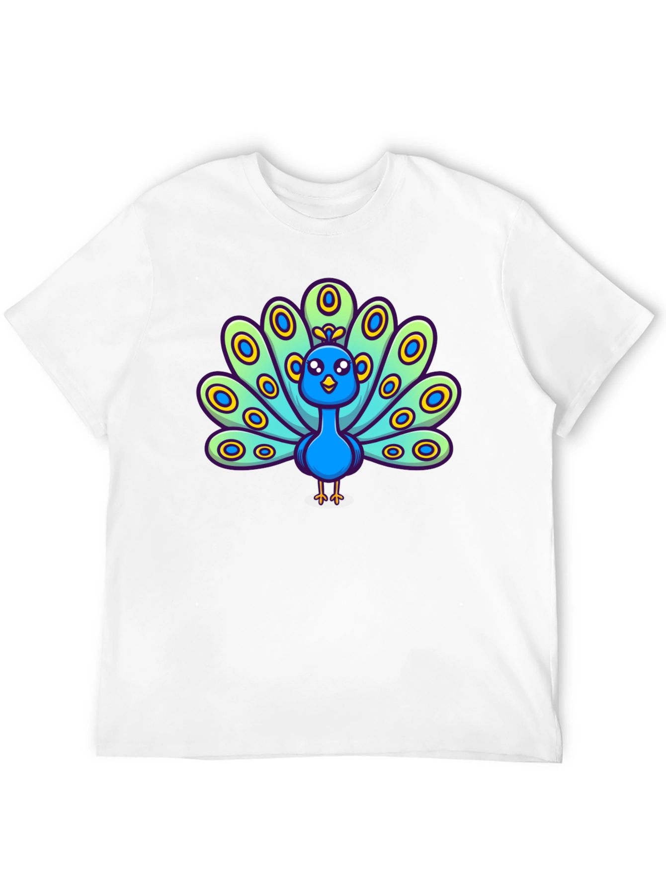 Cartoon Peacock Graphic Tee - Black