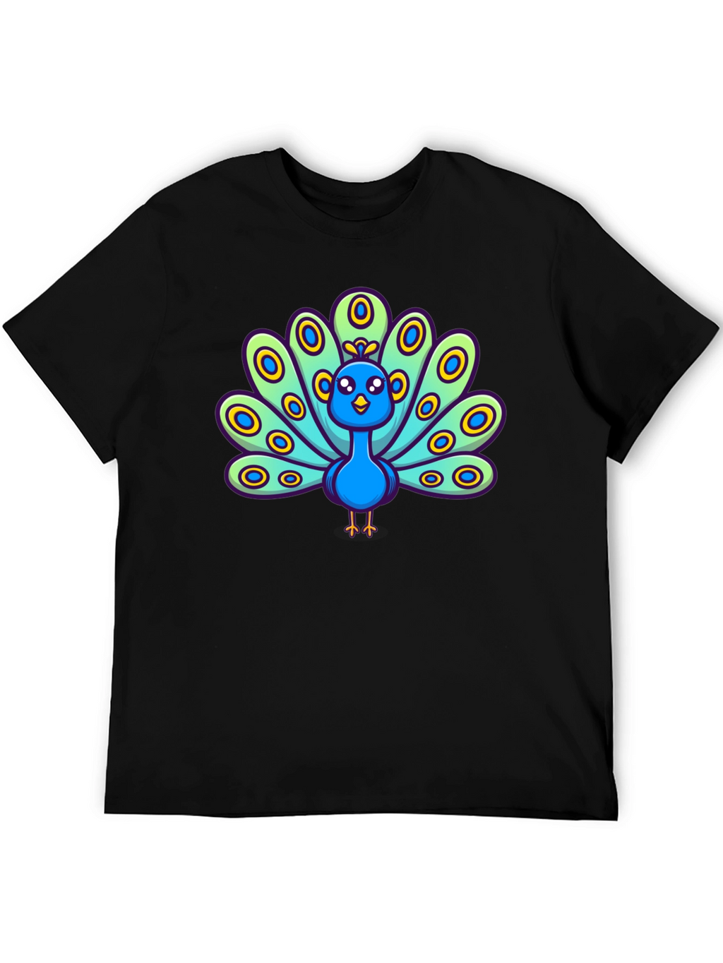 Cartoon Peacock Graphic Tee - Black