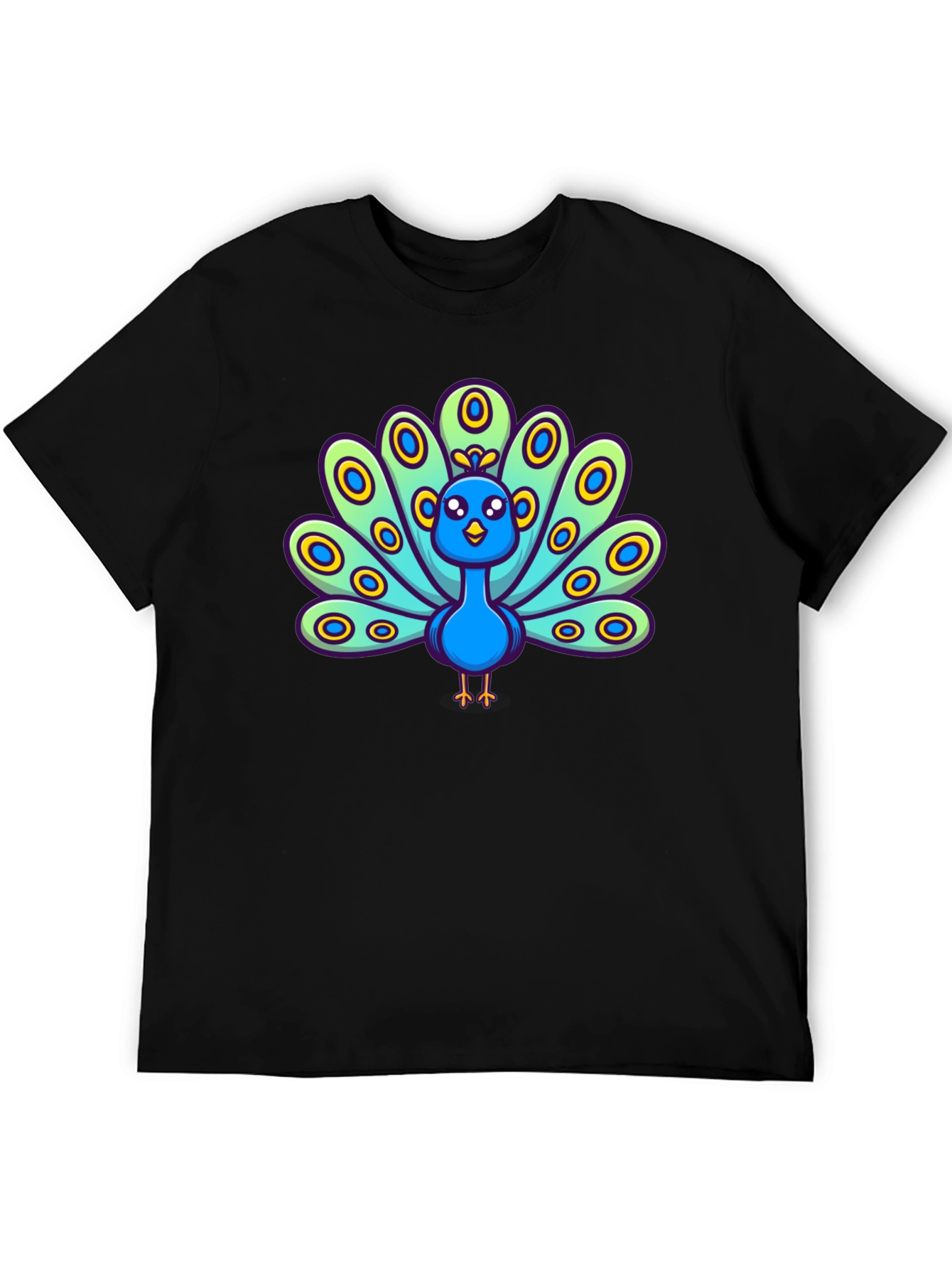 Cartoon Peacock Graphic Tee - Black