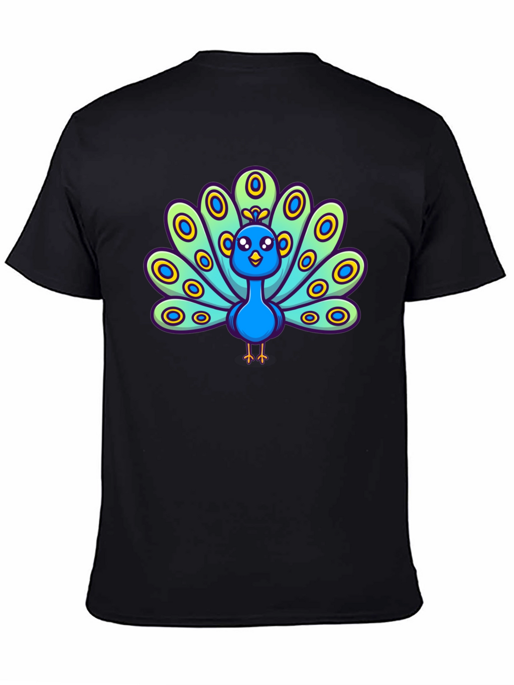 Cartoon Peacock Graphic Tee - Black