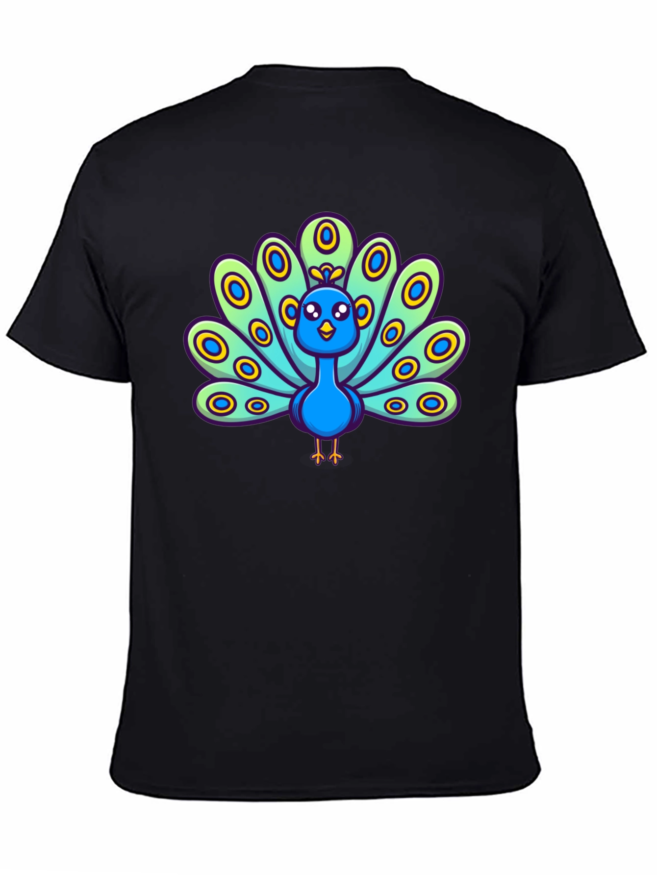 Cartoon Peacock Graphic Tee - Black