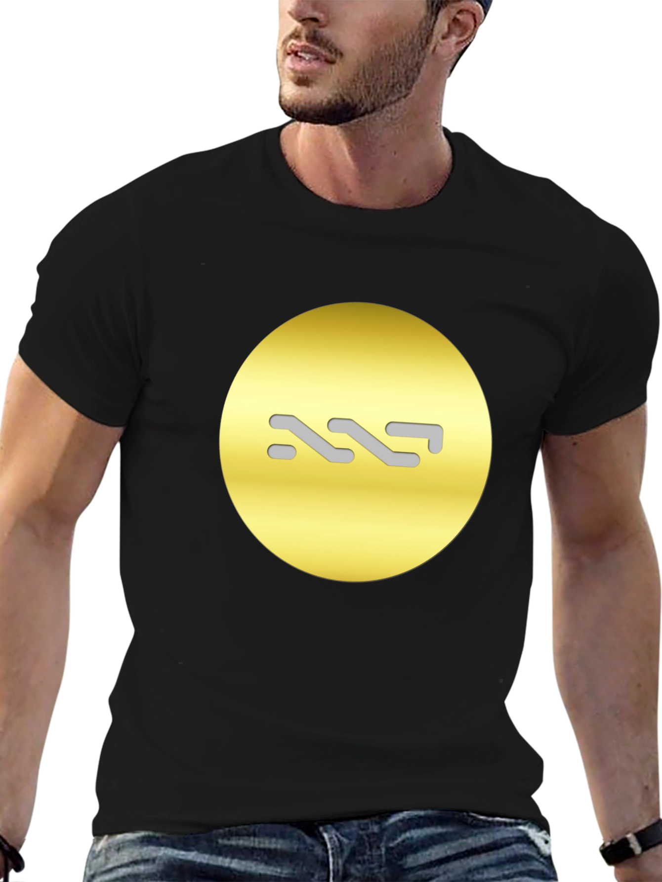 Modern Black Tee with Abstract Gold Design