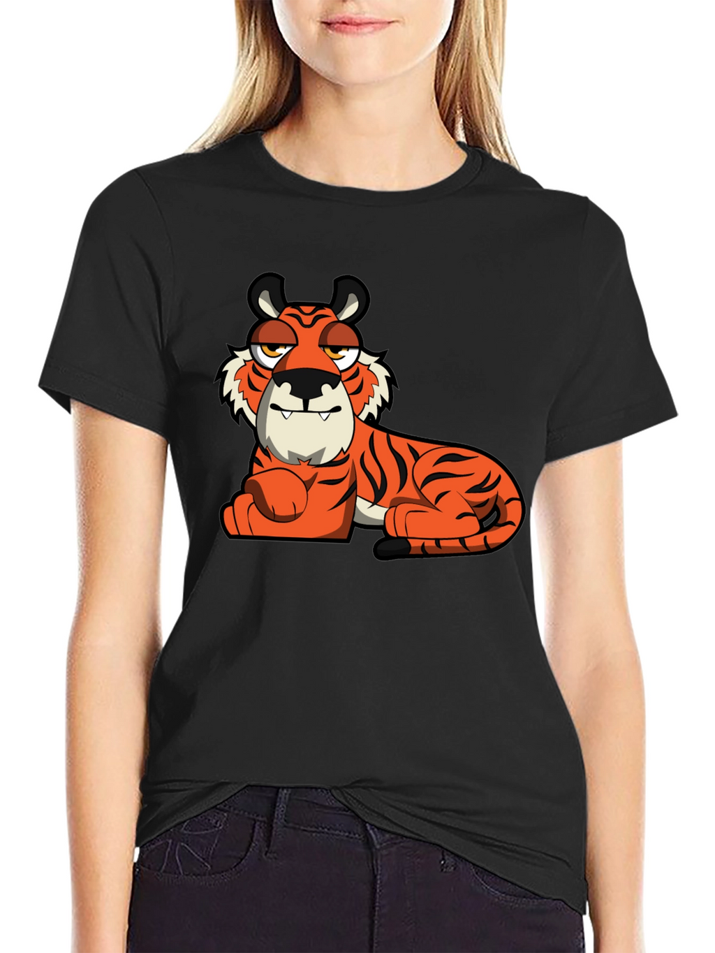 Cool Cartoon Tiger Black T-Shirt