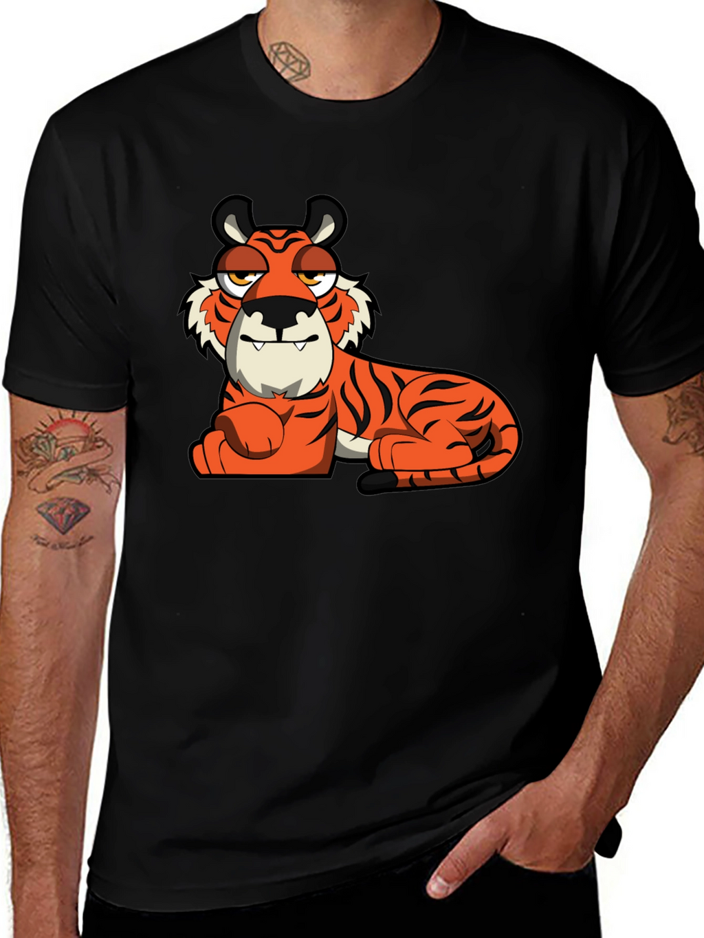 Cool Cartoon Tiger Black T-Shirt