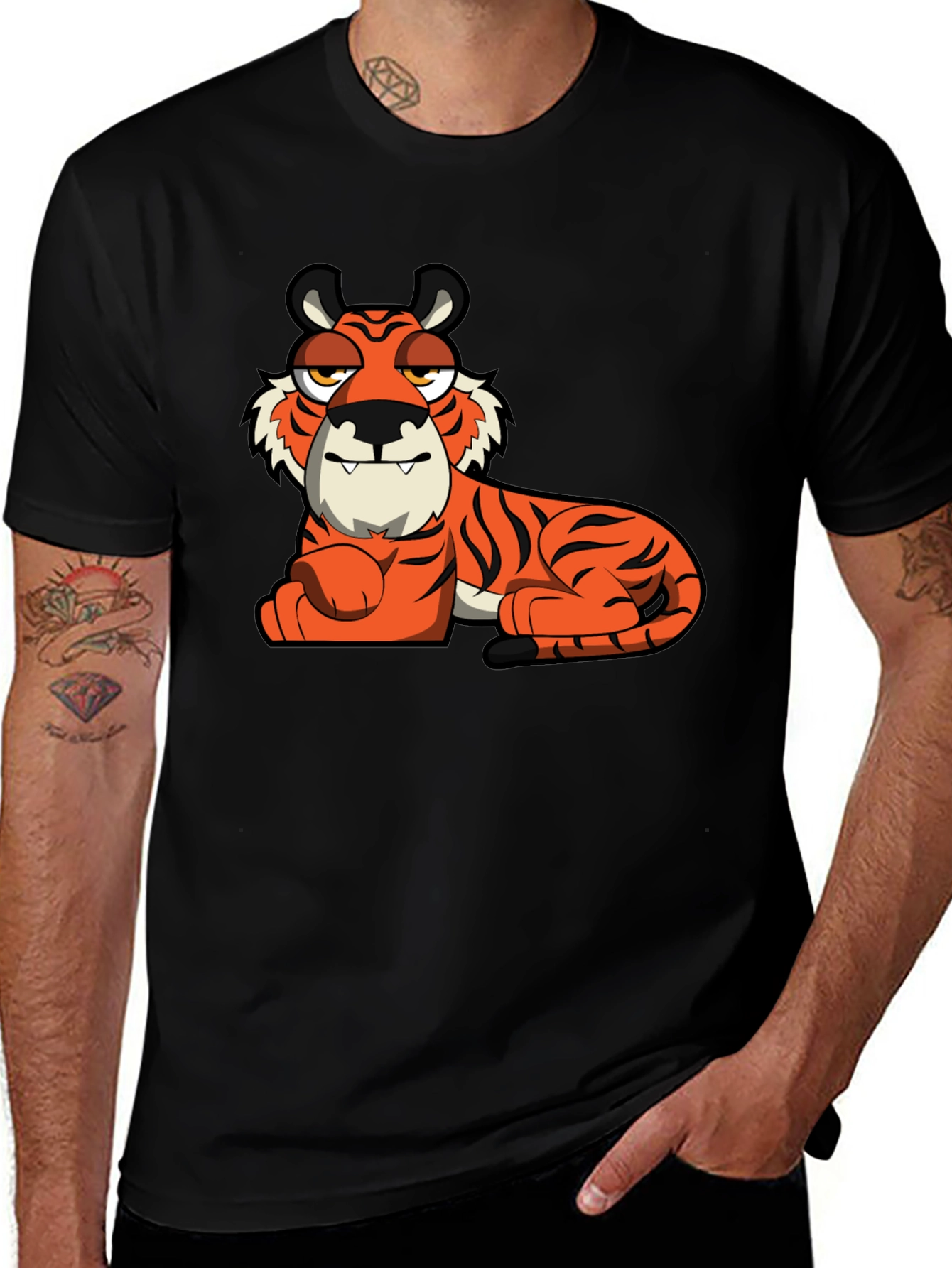 Cool Cartoon Tiger Black T-Shirt