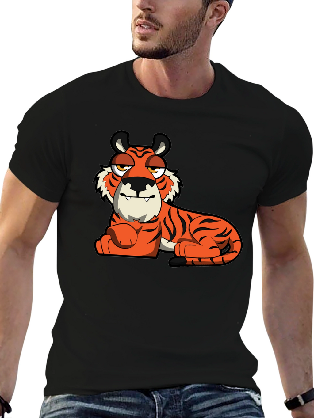 Cool Cartoon Tiger Black T-Shirt