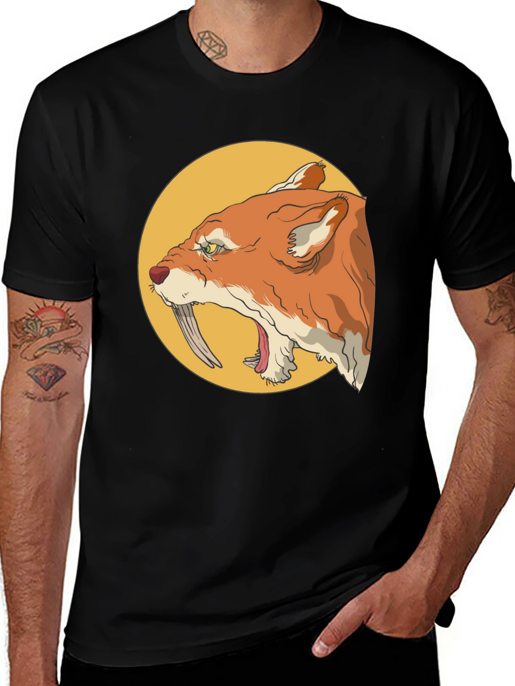 Cool Graphic Tee - Saber-Toothed Cat Design
