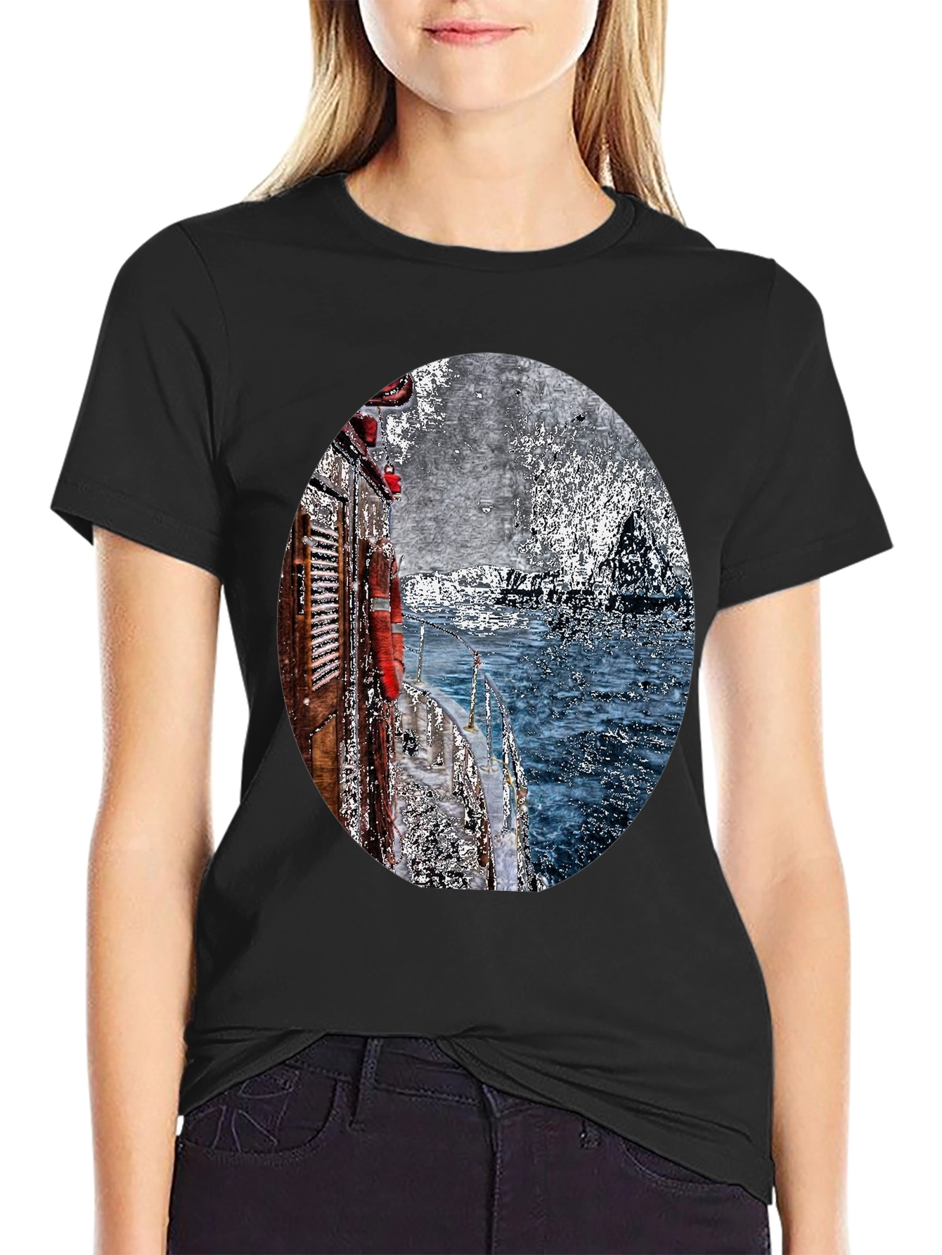 Boat Painting Graphic Tee - Black