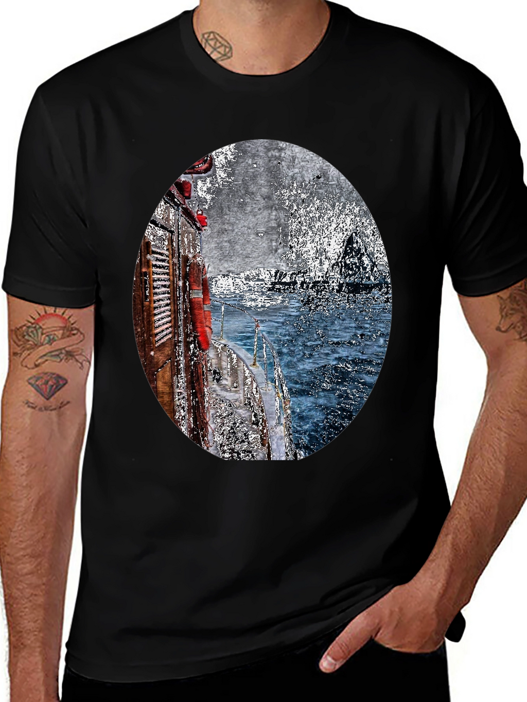 Boat Painting Graphic Tee - Black