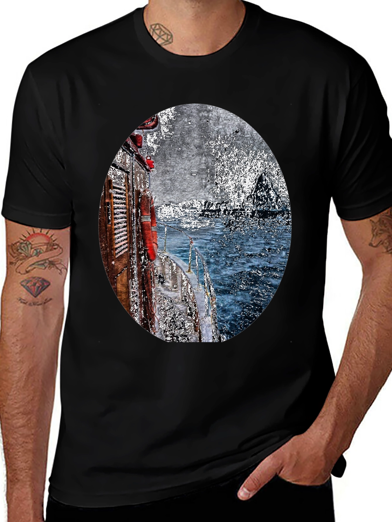 Boat Painting Graphic Tee - Black