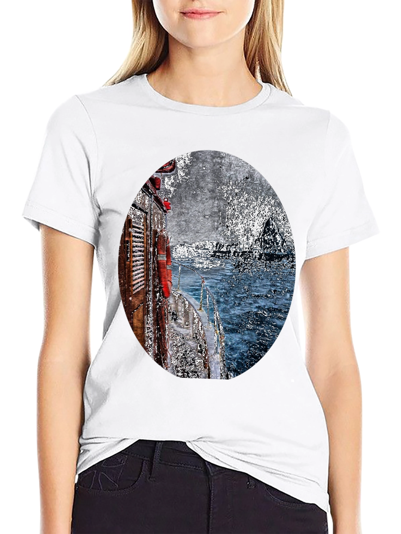 Boat Painting Graphic Tee - Black