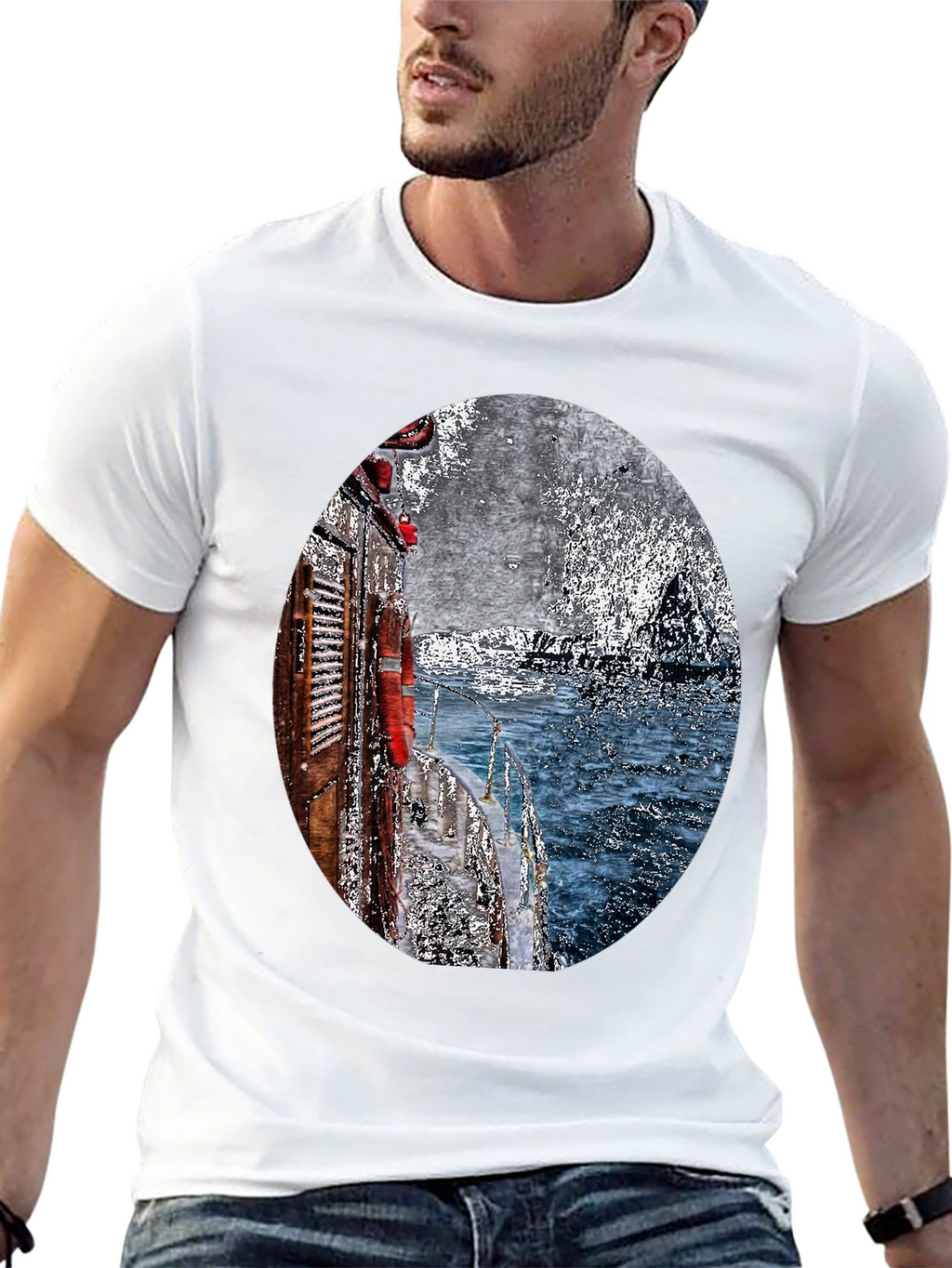 Boat Painting Graphic Tee - Black
