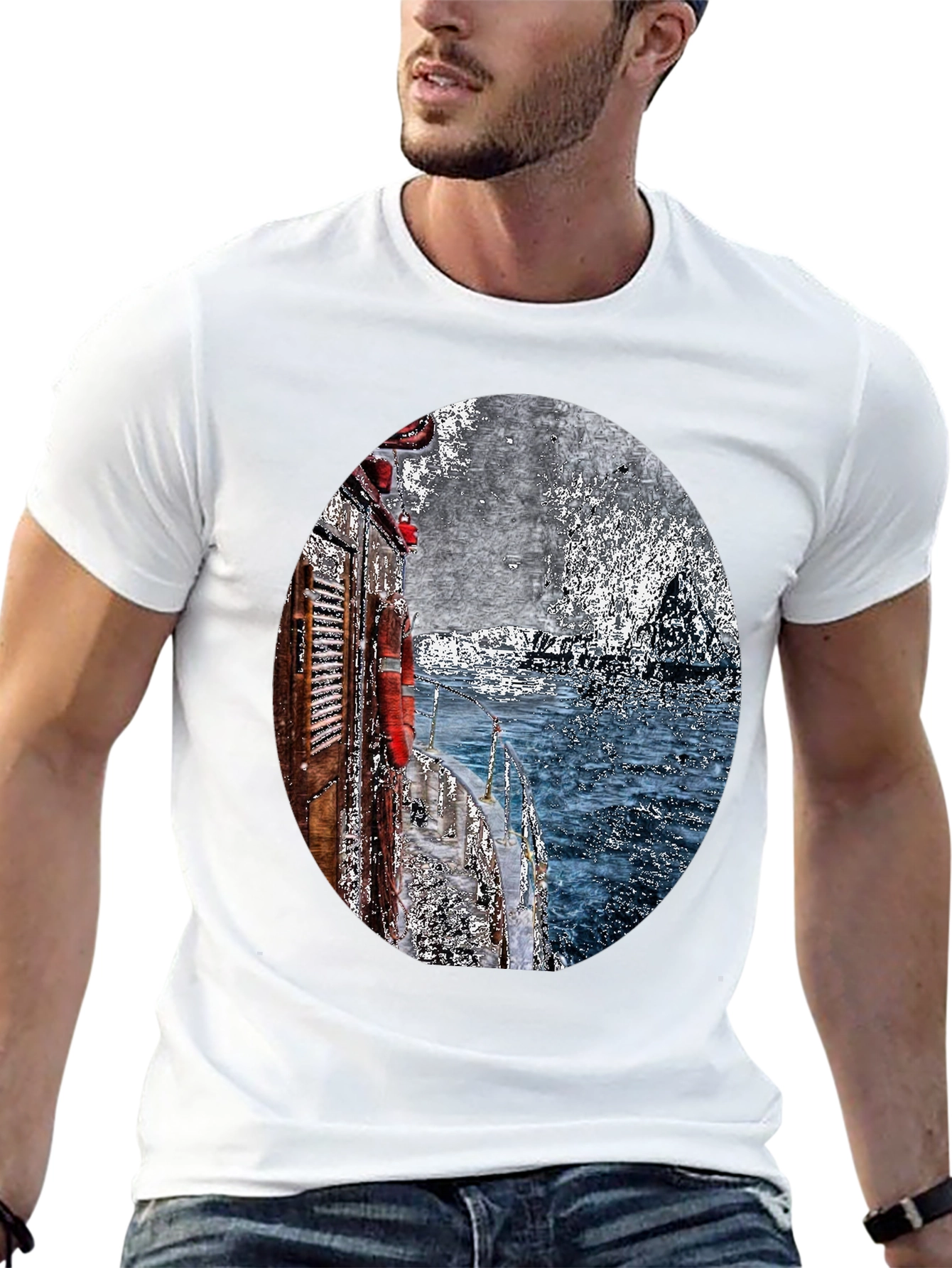 Boat Painting Graphic Tee - Black