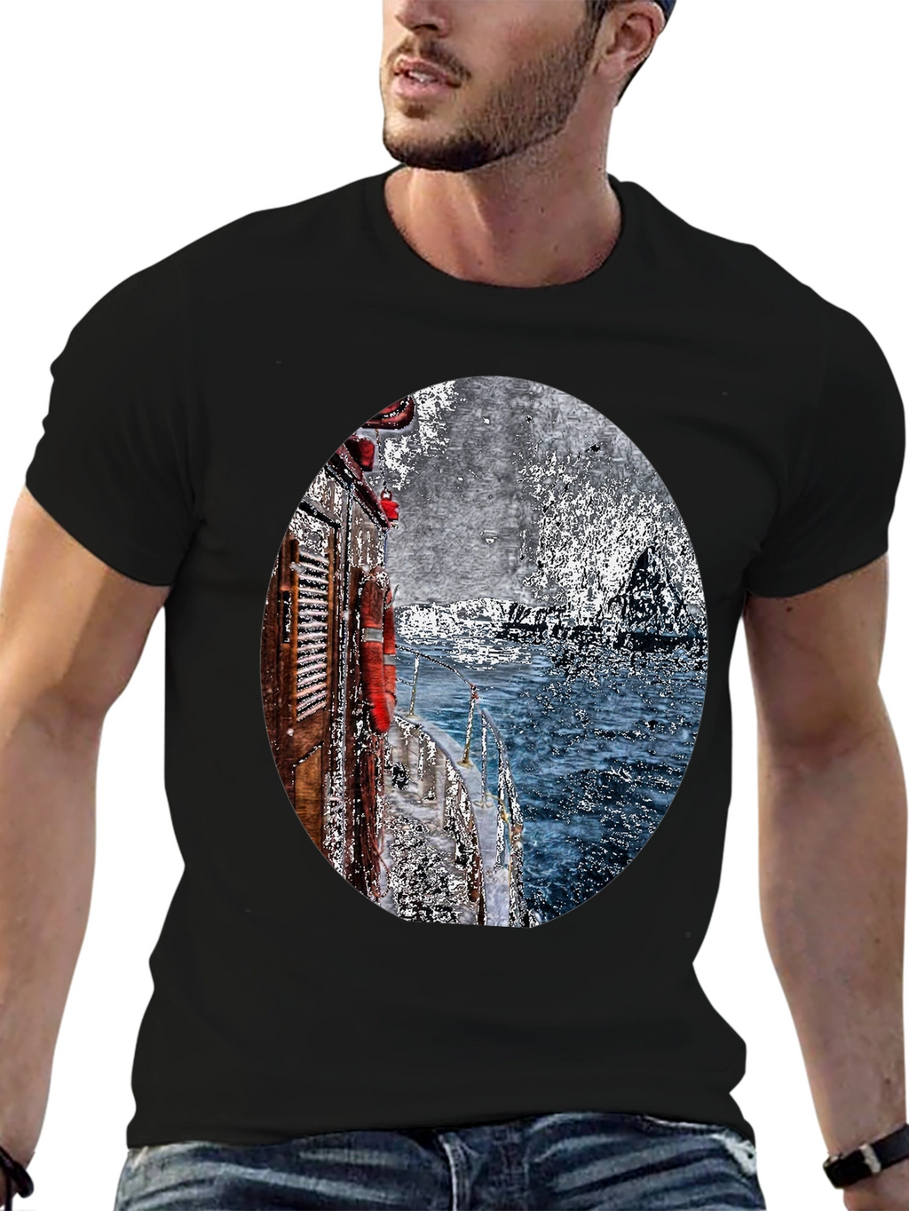 Boat Painting Graphic Tee - Black